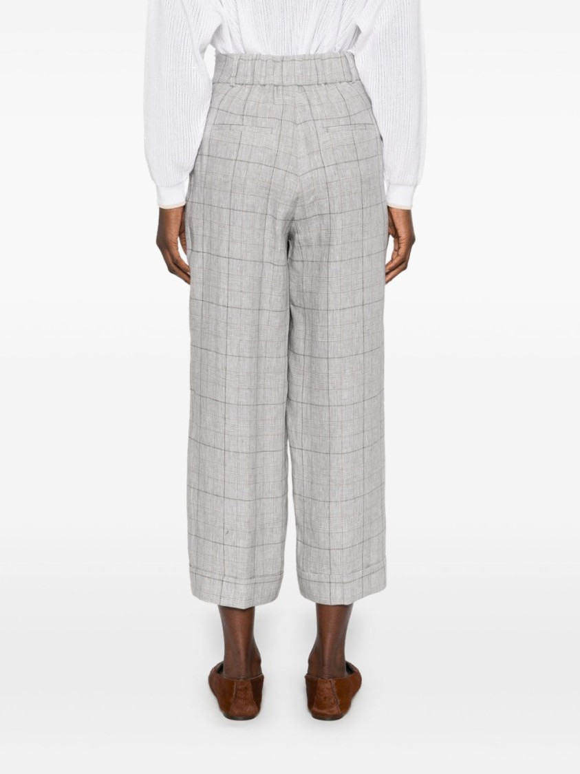 Peserico High-waisted Wide-legged Trousers With Subtle Check Pattern In White
