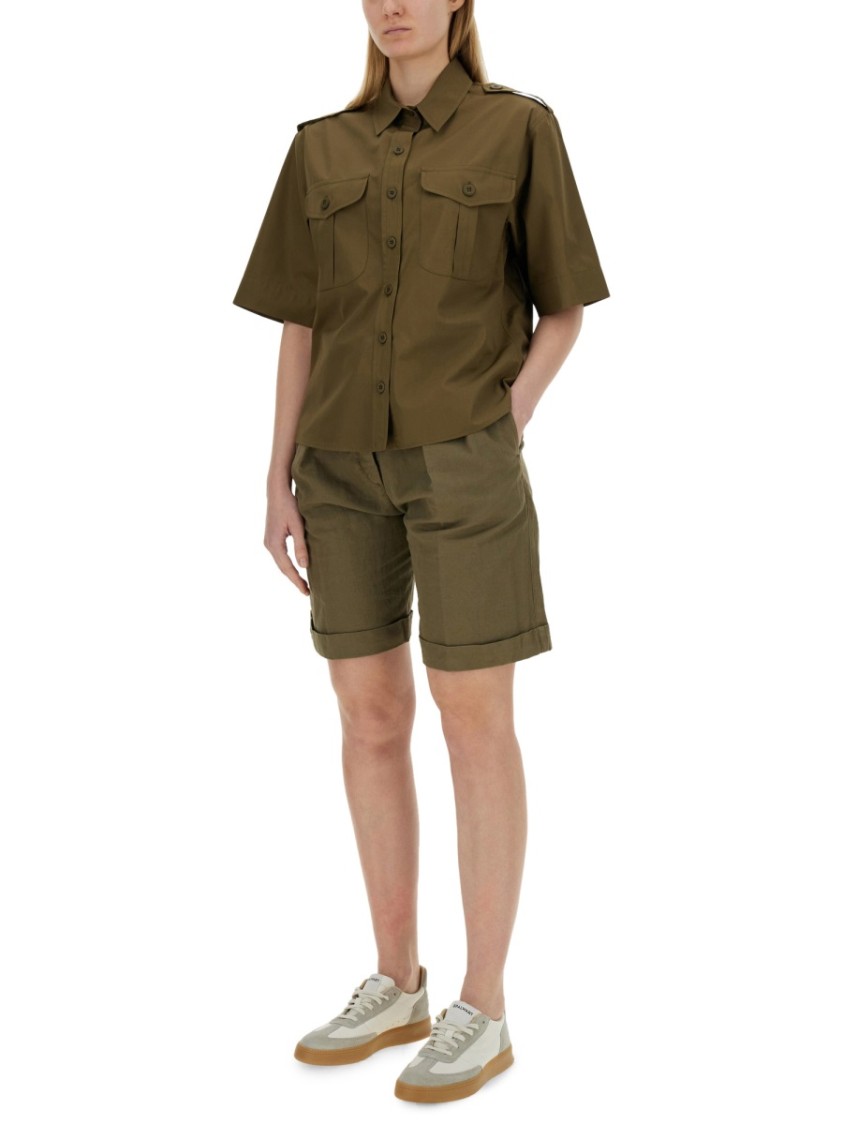 Aspesi Tailored High-waisted Cotton-linen Shorts With Pleated Front In Green