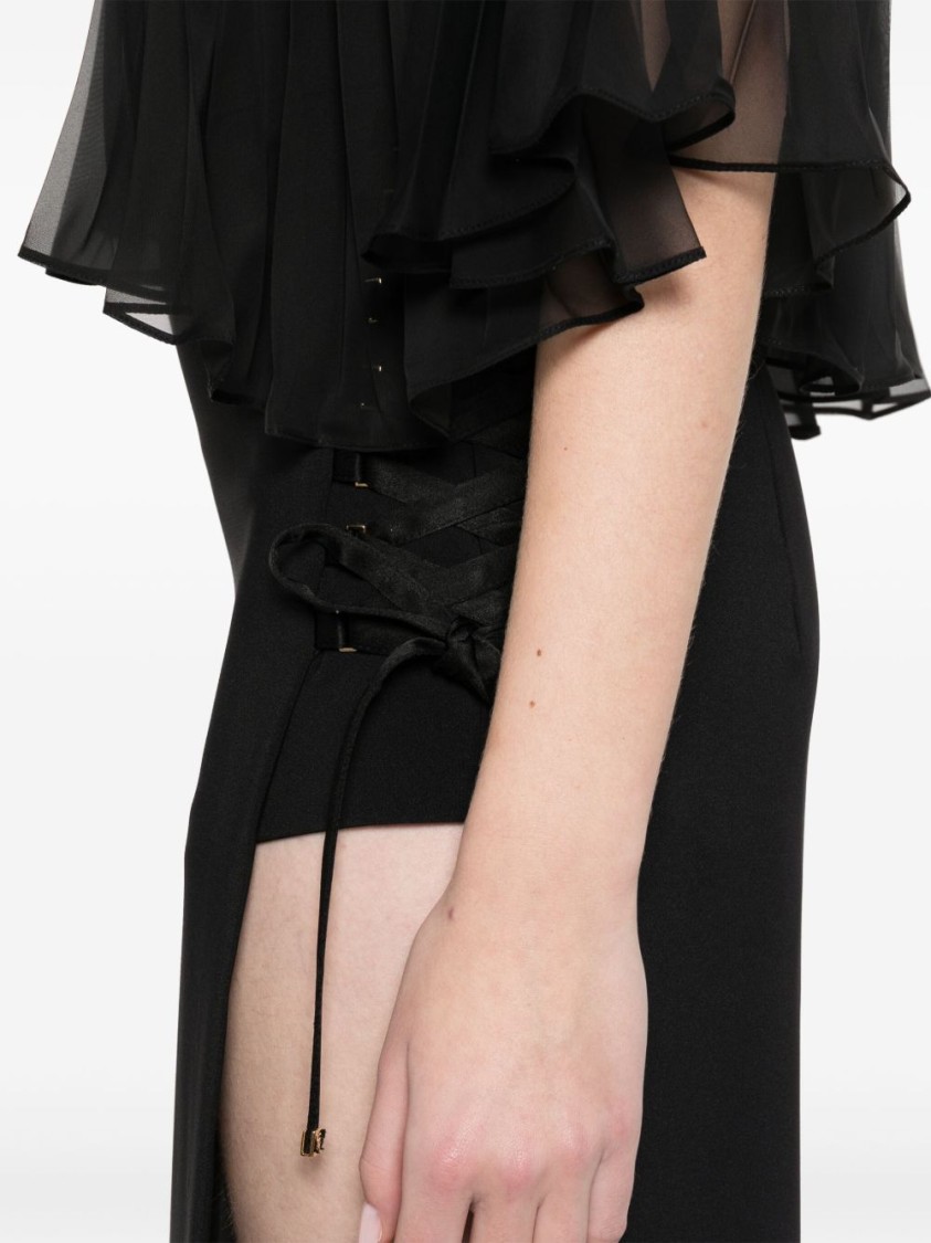 Elisabetta Franchi Midi Skirt In Black With Side Slits In Black