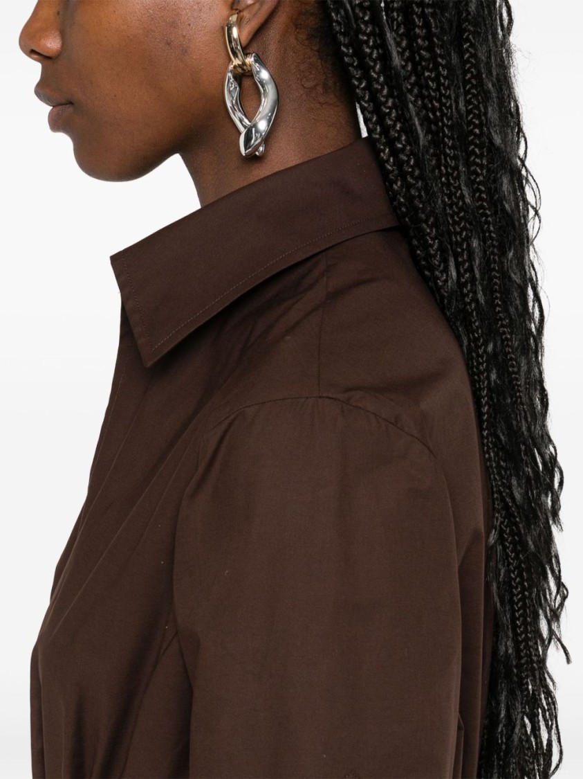 Seventy Chocolate Brown Popelin Dress With Pleat Detailing And Side Slits In Brown