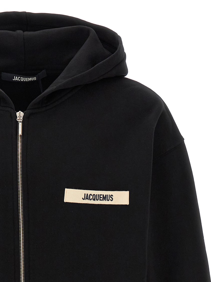 Jacquemus Gros Grain Zip-up Hooded Sweatshirt In Black