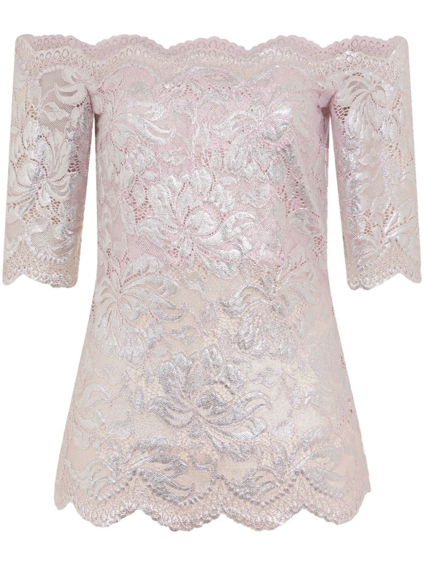 Rabanne Off-the-shoulder Lace Top With Floral Patterns