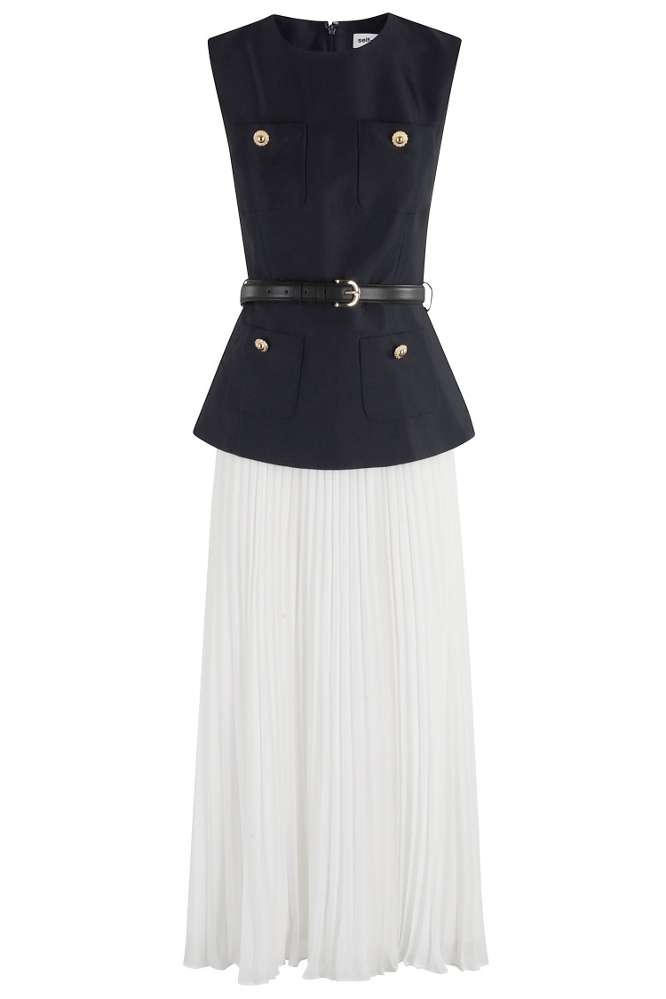 Self-portrait Womens Pleated Sleeveless Woven Midi Dress Blue In Blue