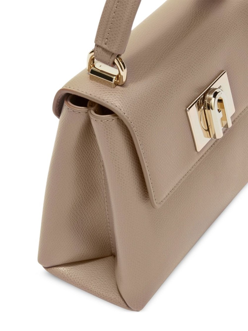 Furla Textured Leather Handbag With Twist-lock Closure In Neutral