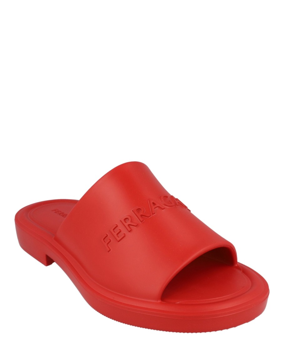 Ferragamo Giuneva Logo Embossed Slides In Red