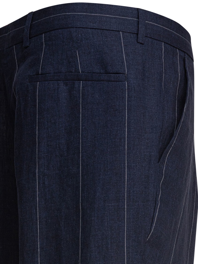 Brunello Cucinelli Tailored Linen Trousers With Subtle Pinstripes In Black