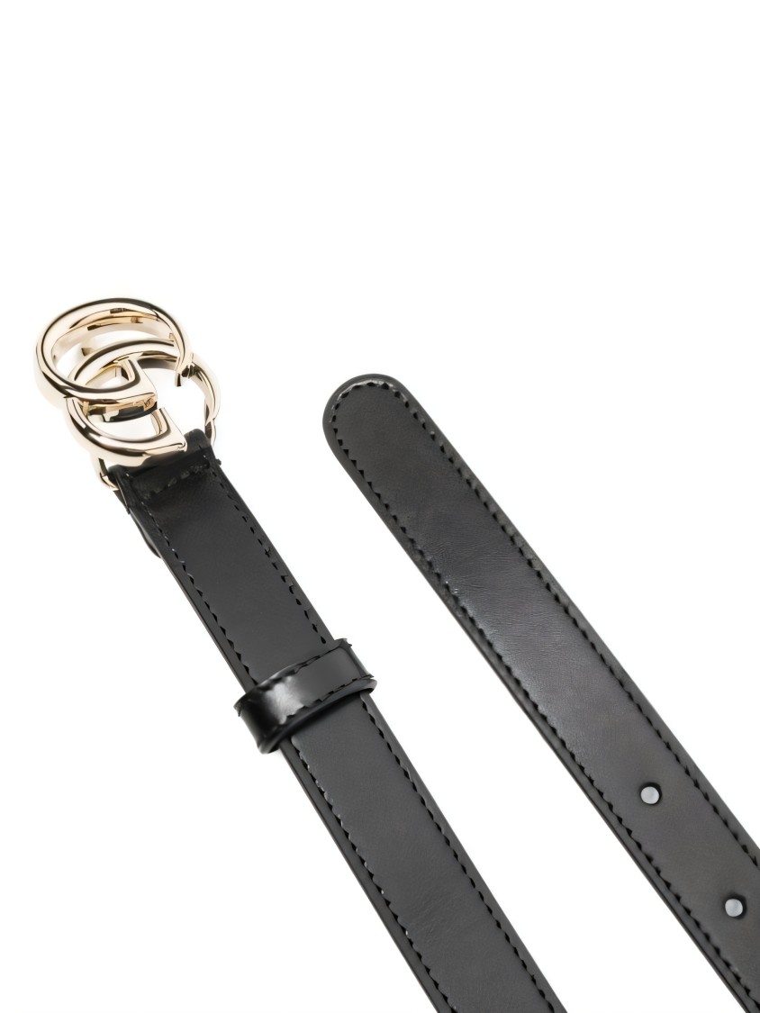 GUCCI GUCCI POLISHED LEATHER BELT WITH ICONIC DOUBLE G BUCKLE