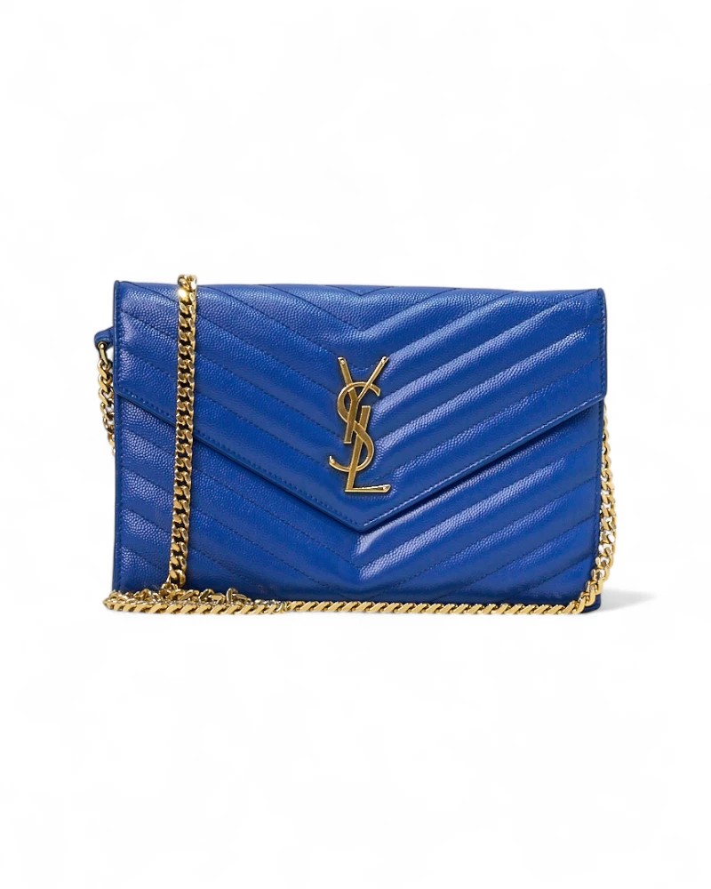 Saint Laurent Cassandre Small Granulated Electric Blue In Blue