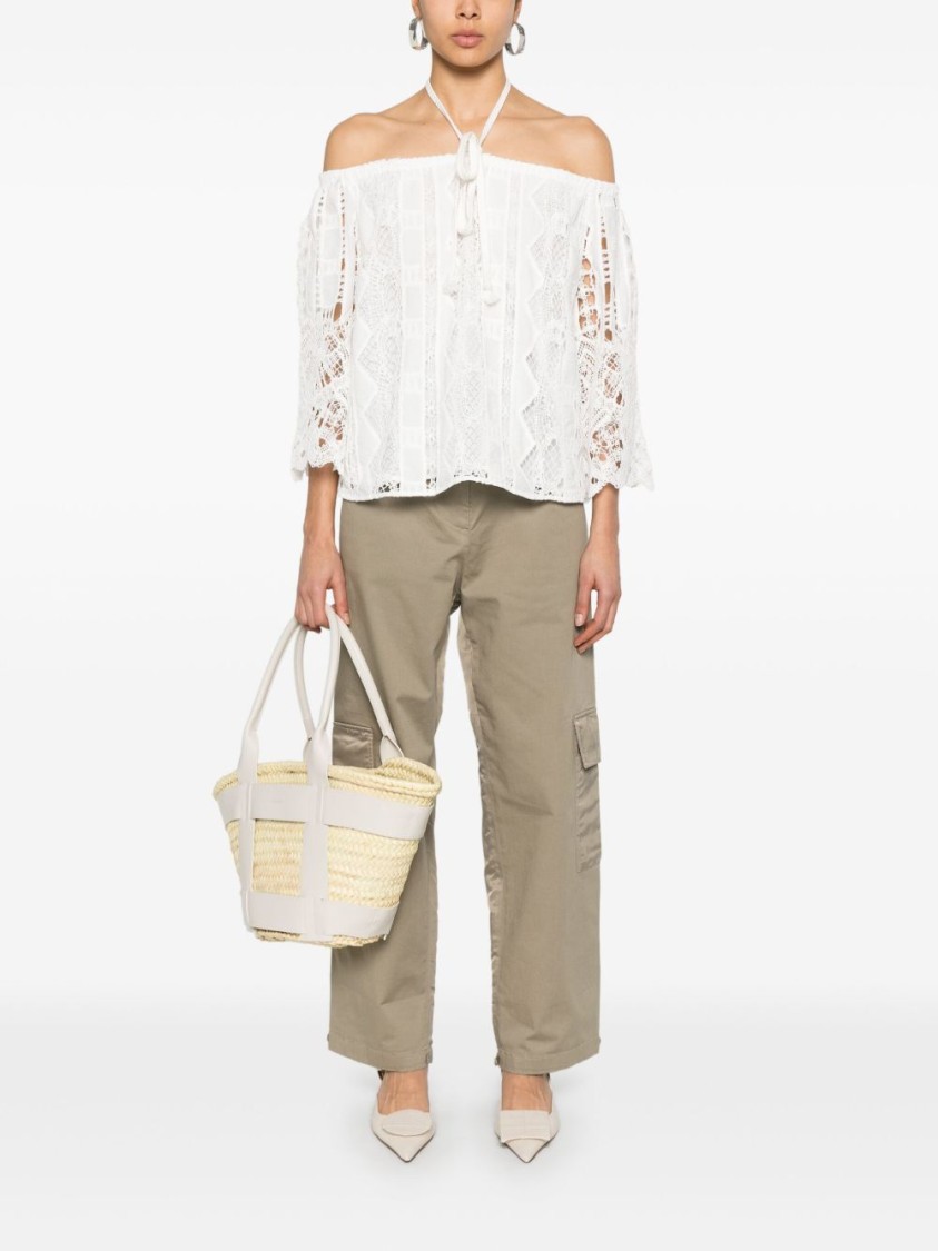 Pinko Off-the-shoulder Lace Detail Blouse With Tie Closure