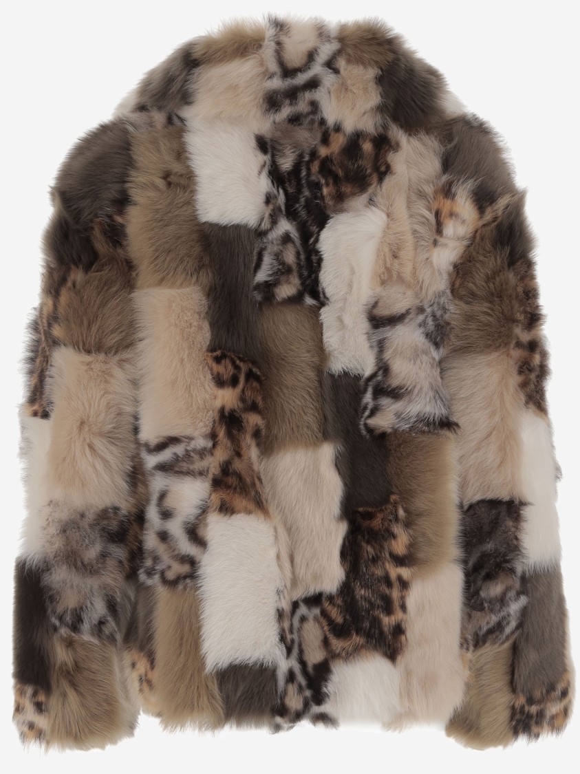 Blancha Color-block Shearling Jacket With Long Sleeves In Multi