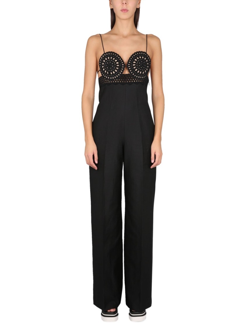Stella Mccartney Broderie Anglais Flared-leg Jumpsuit In Black