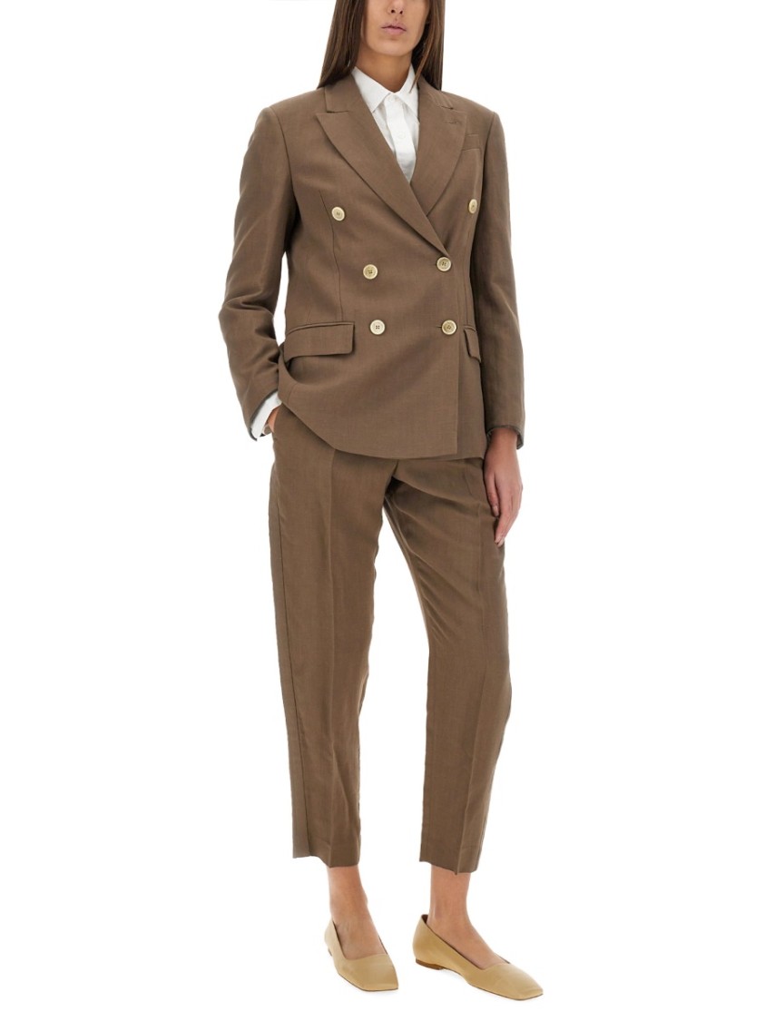 Brunello Cucinelli Brown Double-breasted Jacket With Peak Lapels In Brown