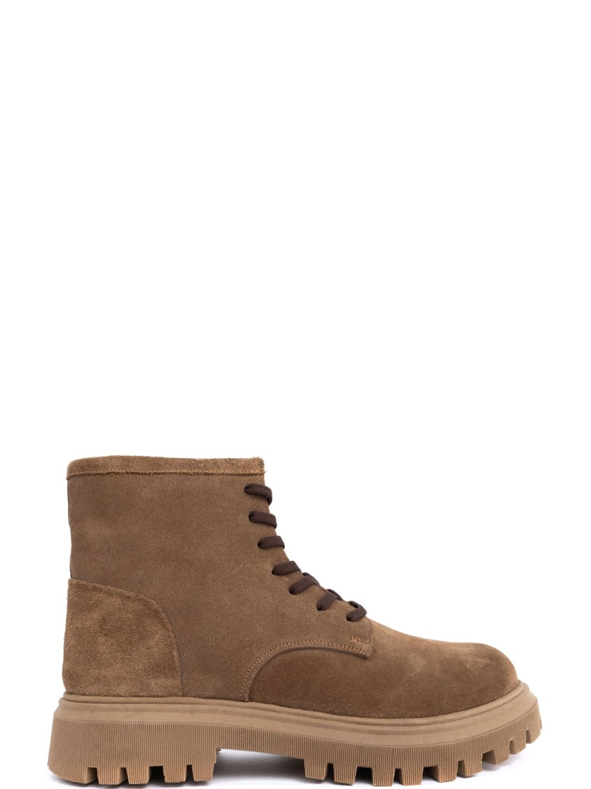 Sergio Moretti Lace-up Beige Ankle Boots With Textured Outsole In Brown