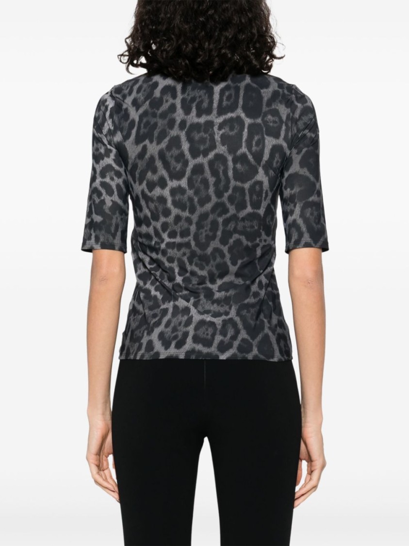 Stella Mccartney Leopard Print Short Sleeve Top With Classic Crew Neck In Blue