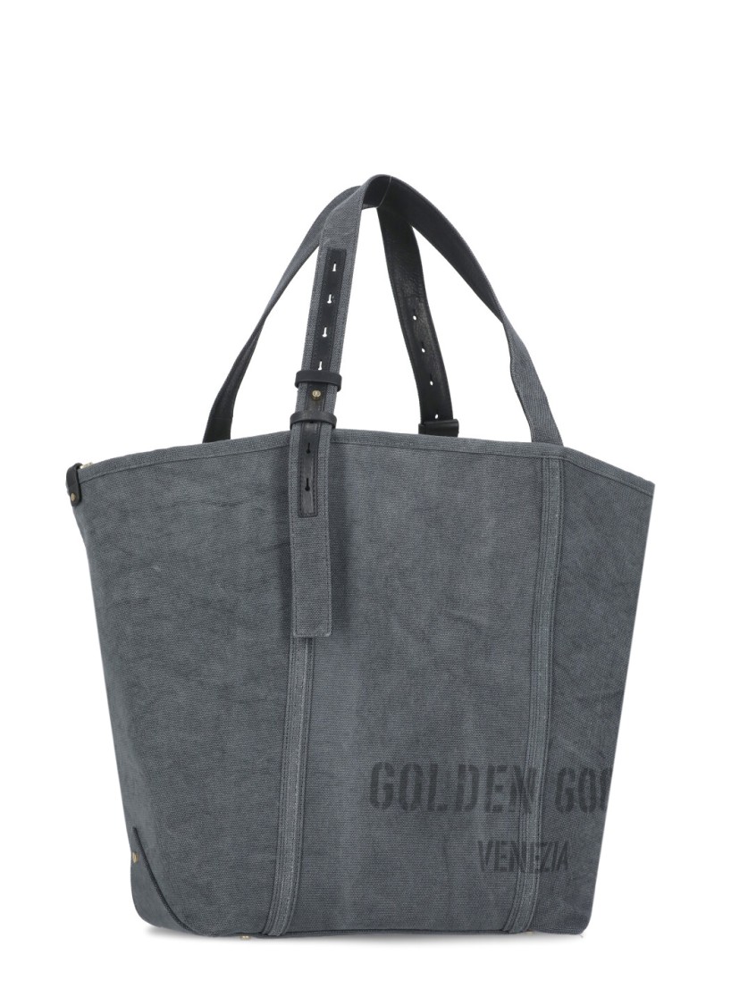 Golden Goose Grey Canvas Hand Bag With Printed Logo In Grey