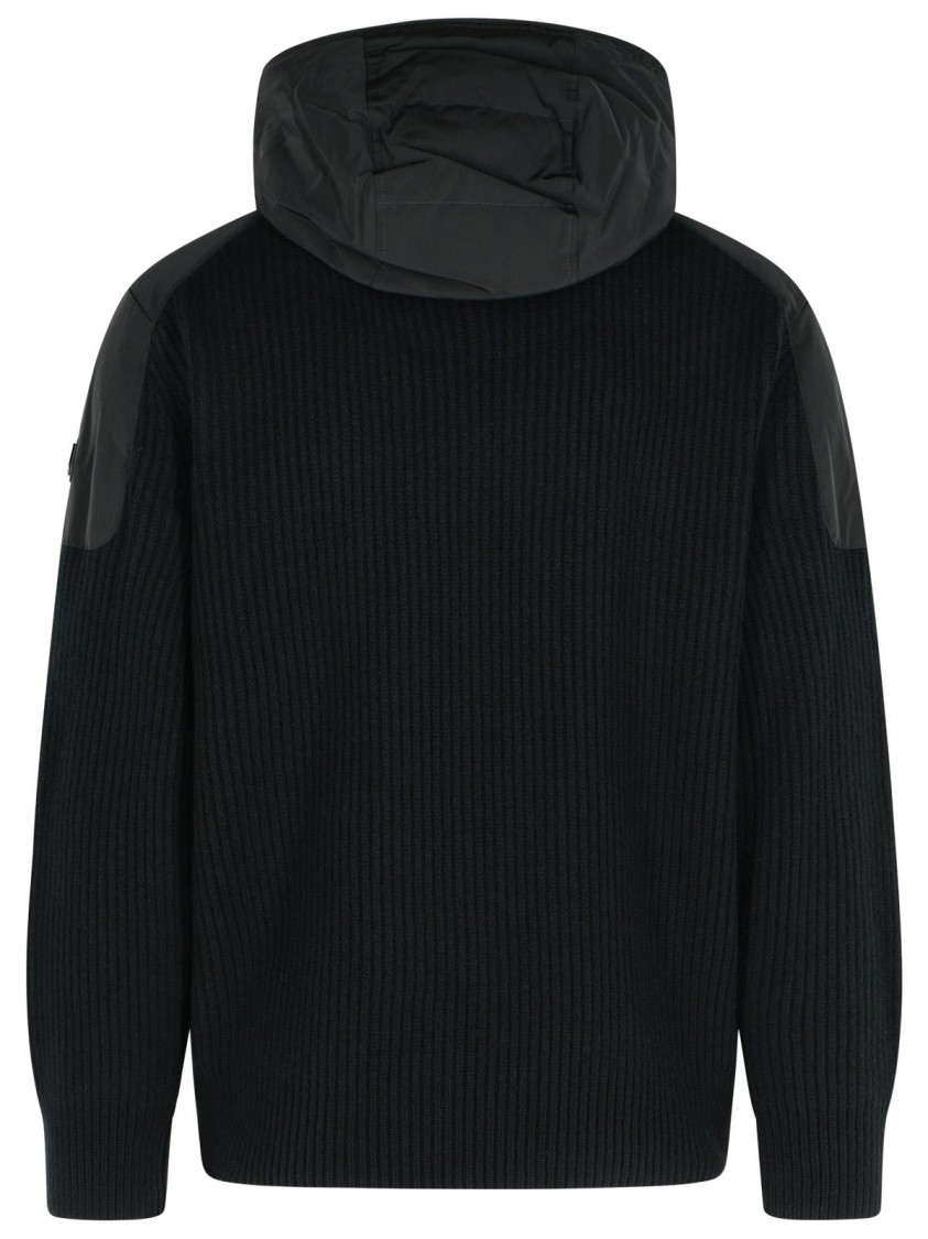 Moose Knuckles Hooded Jacket With Ribbed Texture And Zip Pockets In Black