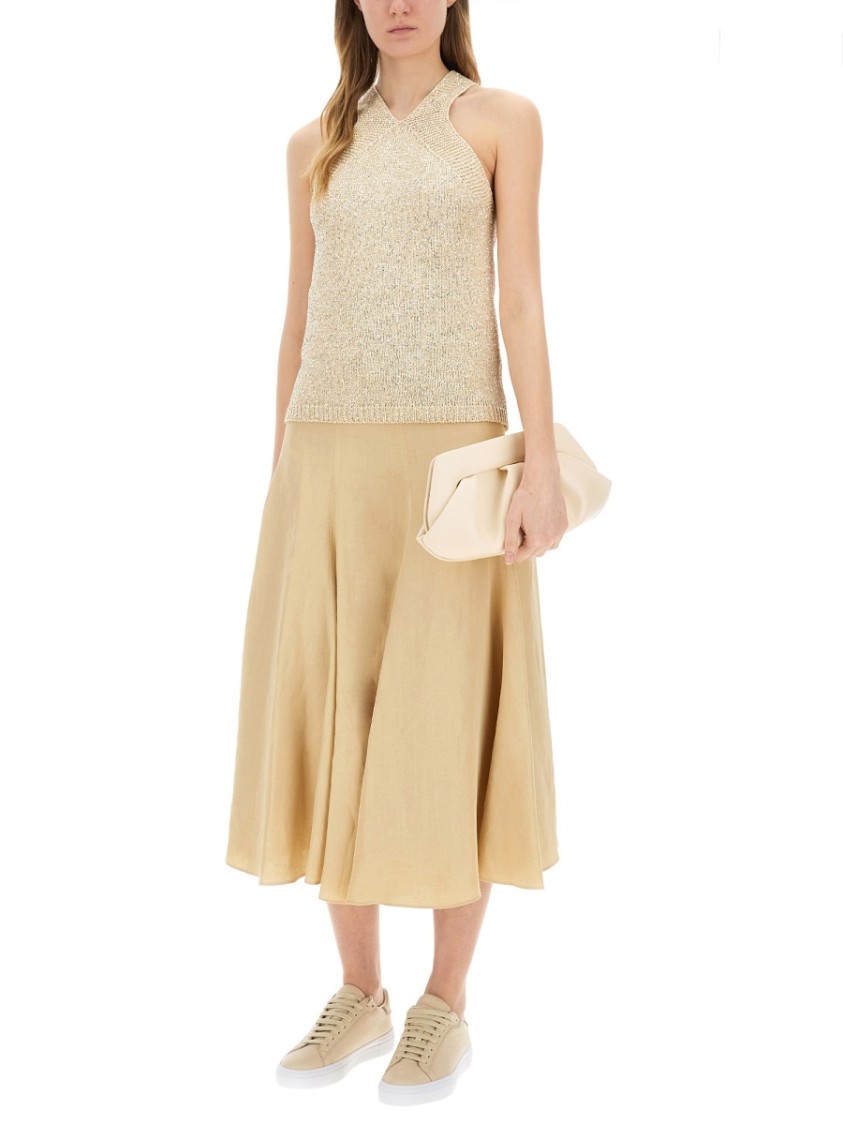Fabiana Filippi Cotton Knit Tank Top With Sequins In Neutrals