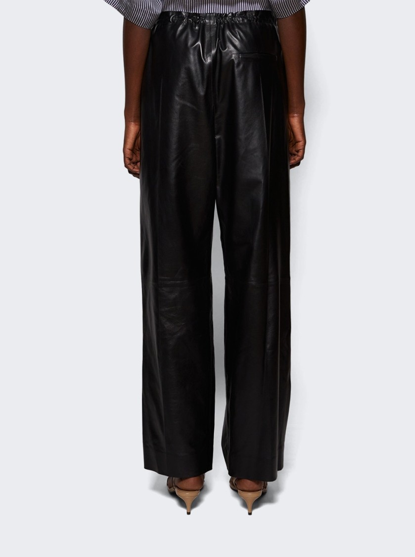 Khaite Trenton Straight Drawstring Leather Pants In Black
