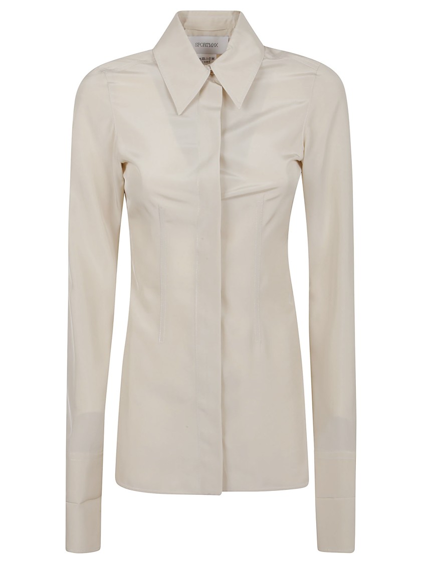 Max Mara Striped Cotton Poplin Tunic With Hidden Button Closure In Neutrals