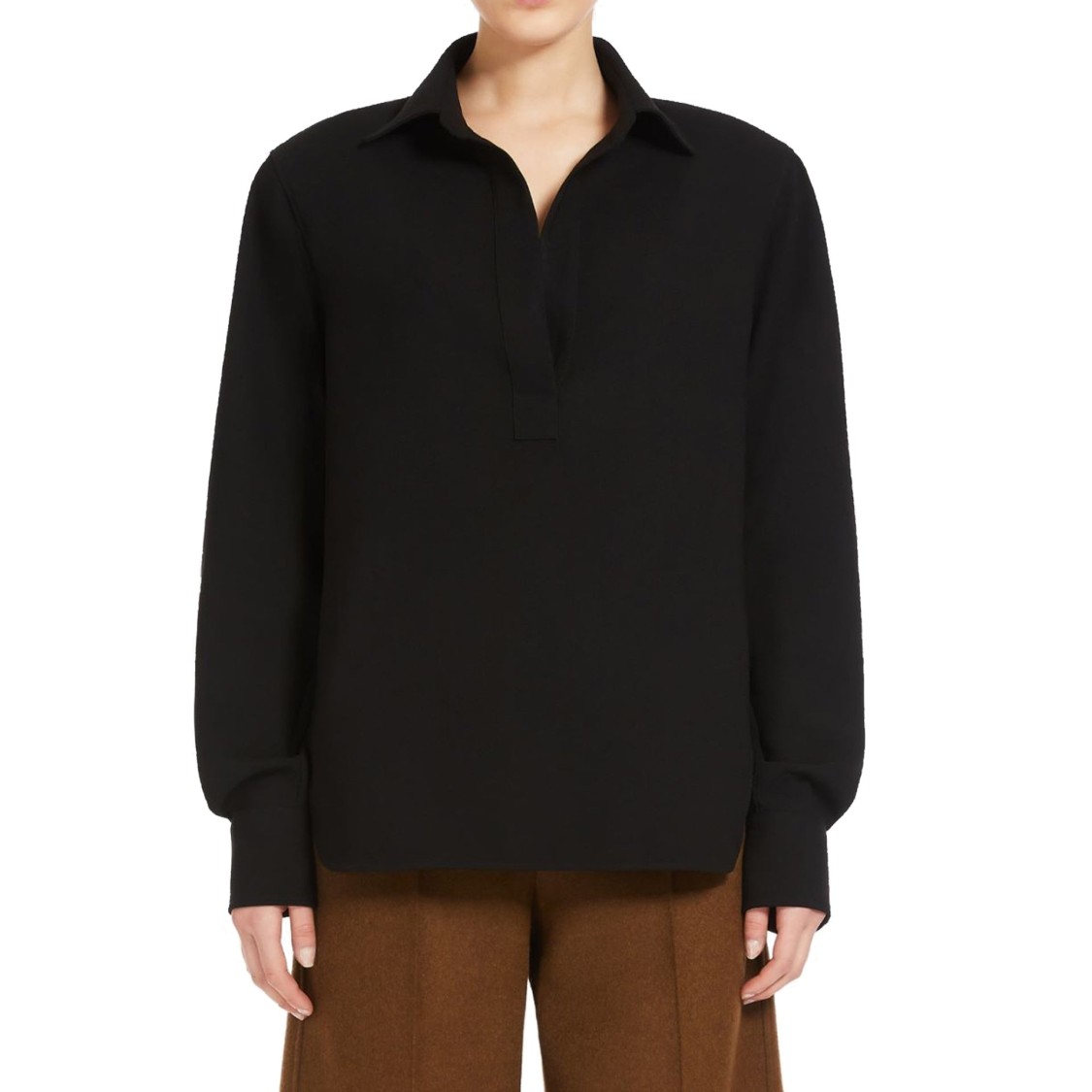 Max Mara V-neck Black Cotton Shirt With Loose Silhouette In Black