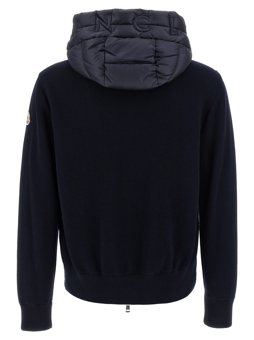 Moncler Navy Blue Padded Wool Zip-up Hoodie In Blue