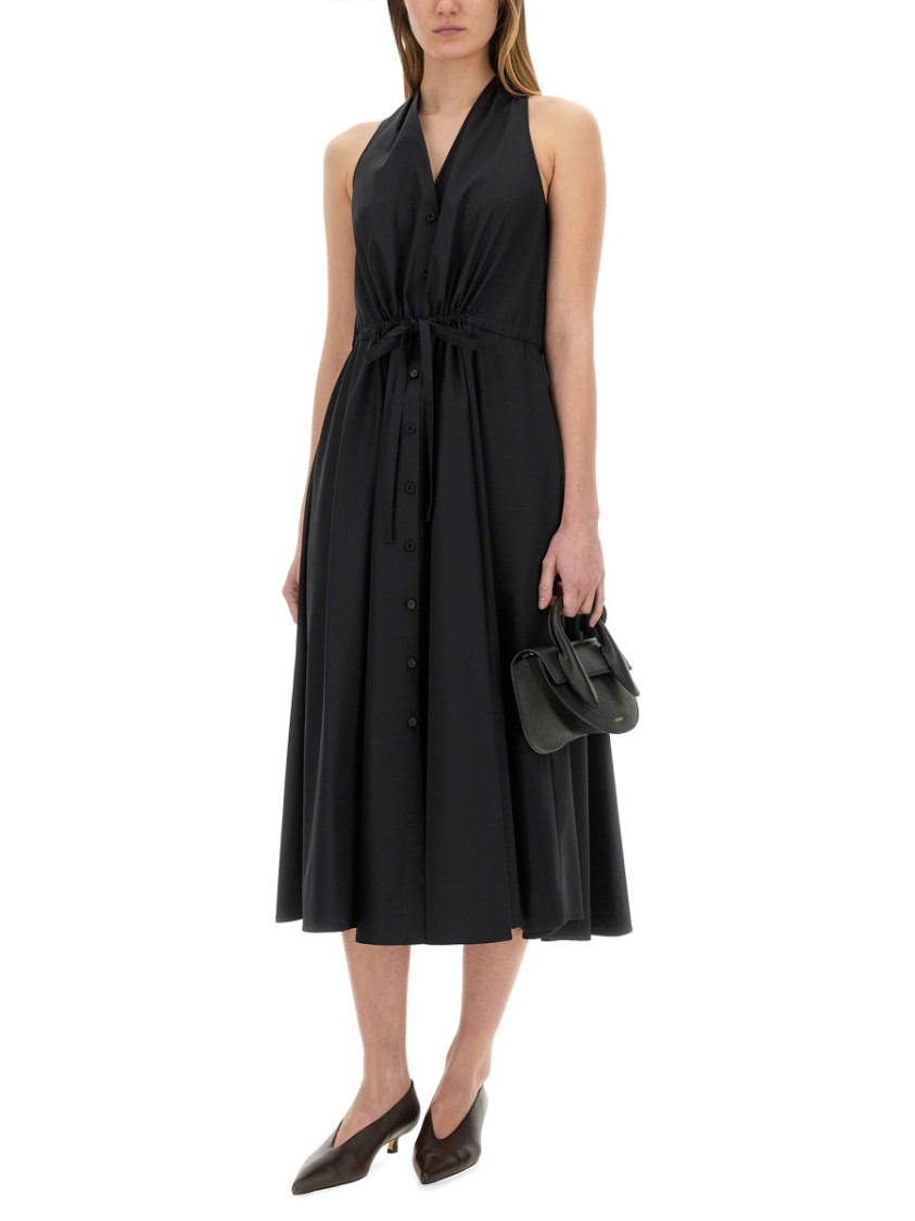 Aspesi Halter Neck Midi Length Sleeveless Dress Waist Tie In Black