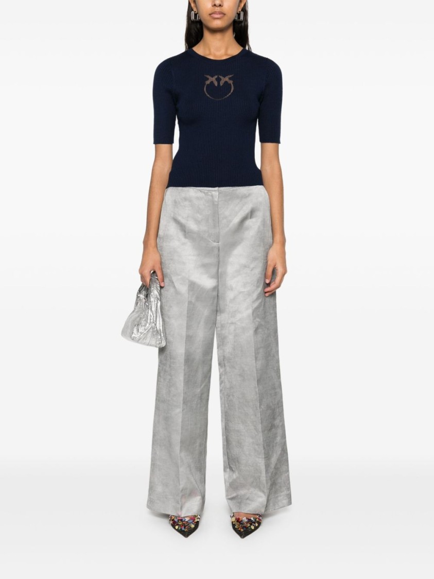 Pinko Wide-leg Grey Trousers With High Waist In White