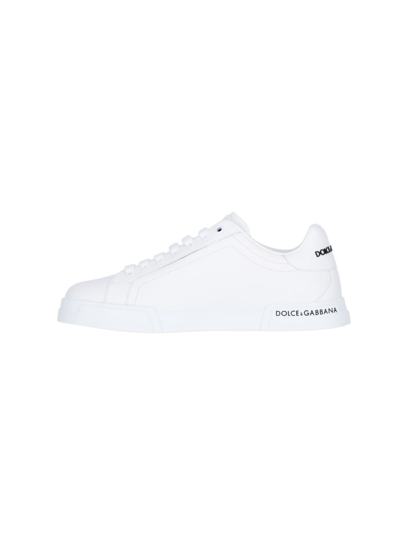 Dolce & Gabbana Leather Sneakers With Lateral Logo Patch In White