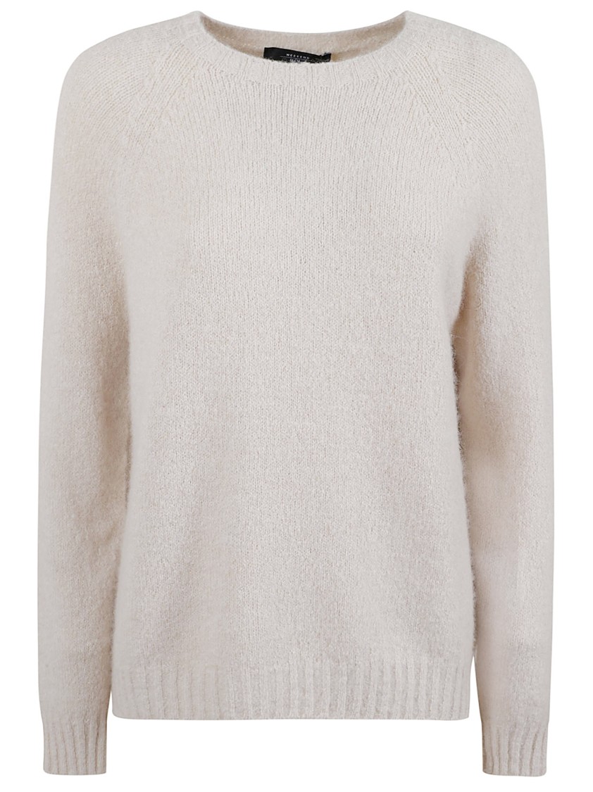 Max Mara Alpaca Knit Sweater With Classic Crew Neckline In Neutral