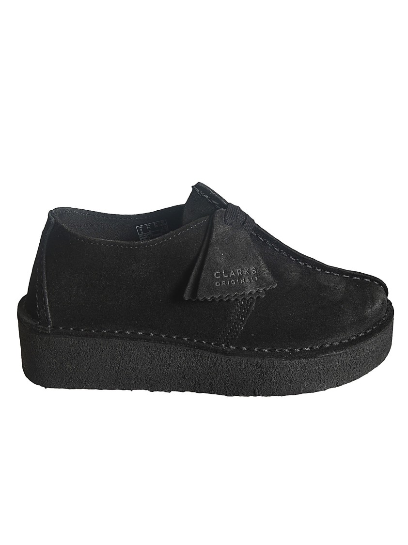 Clarks Minimalist Leather Wedge Shoes With Decorative Tassel In Black