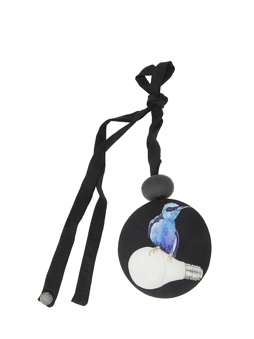 Maria Calderara Fabric Necklace With Printed Pendant In Black