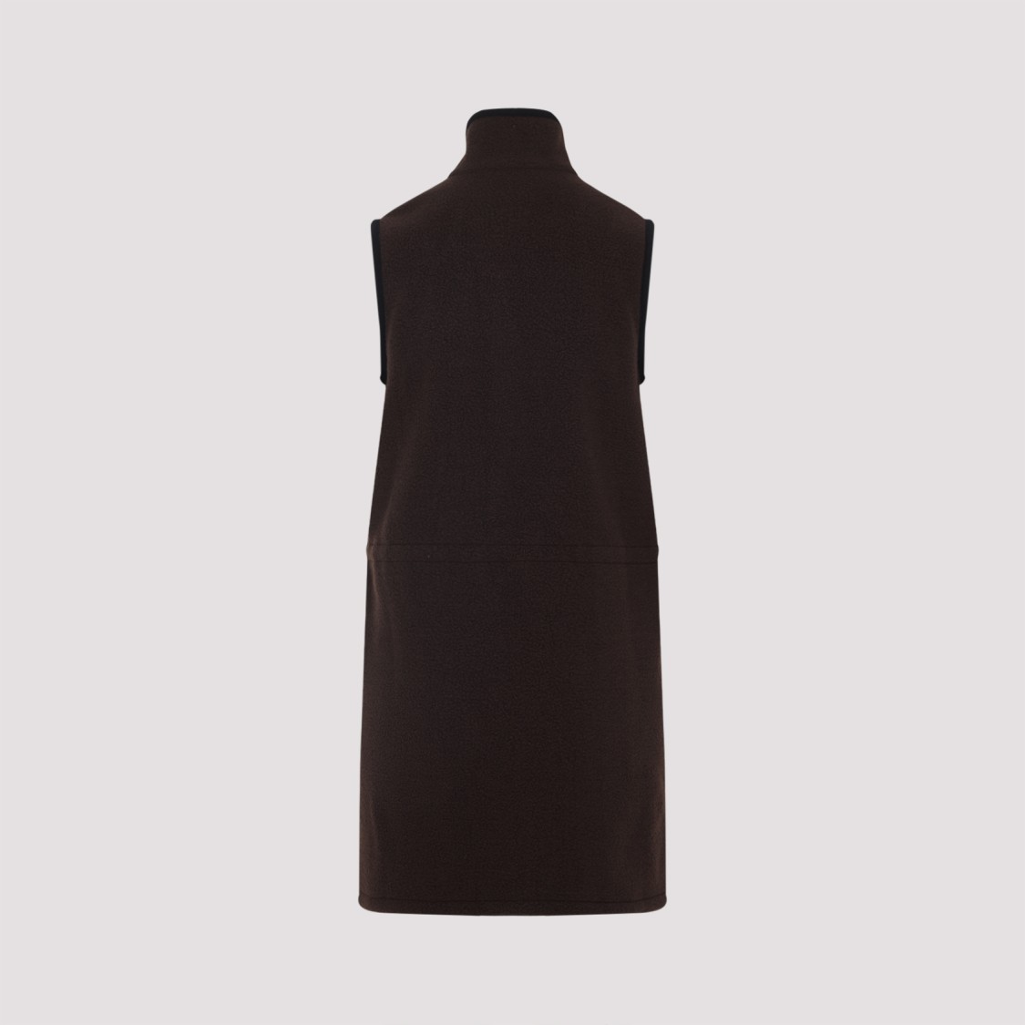 Miu Miu Mini Dress With Drawstring Waist And High Collar In Brown