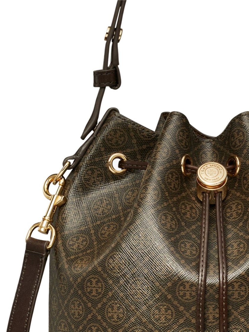 Tory Burch T Monogram Coated Canvas Bucket Bag In Black