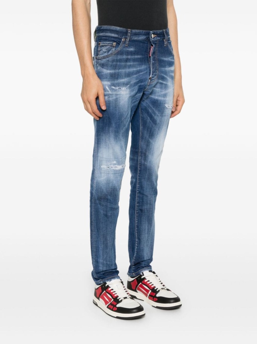 Shop Dsquared2 Blue Slim-fit Denim Trousers With Distressed Detailing
