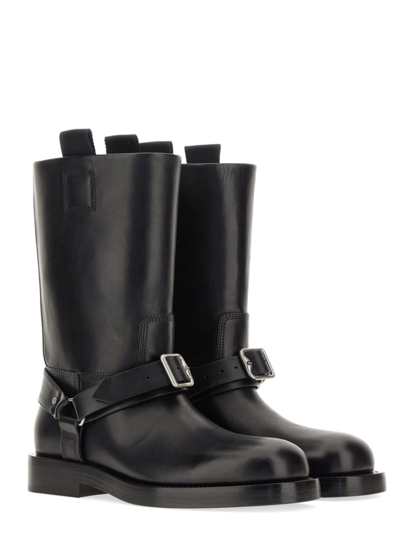 Burberry Knee-high Saddle Boots With Buckle Detail In Black