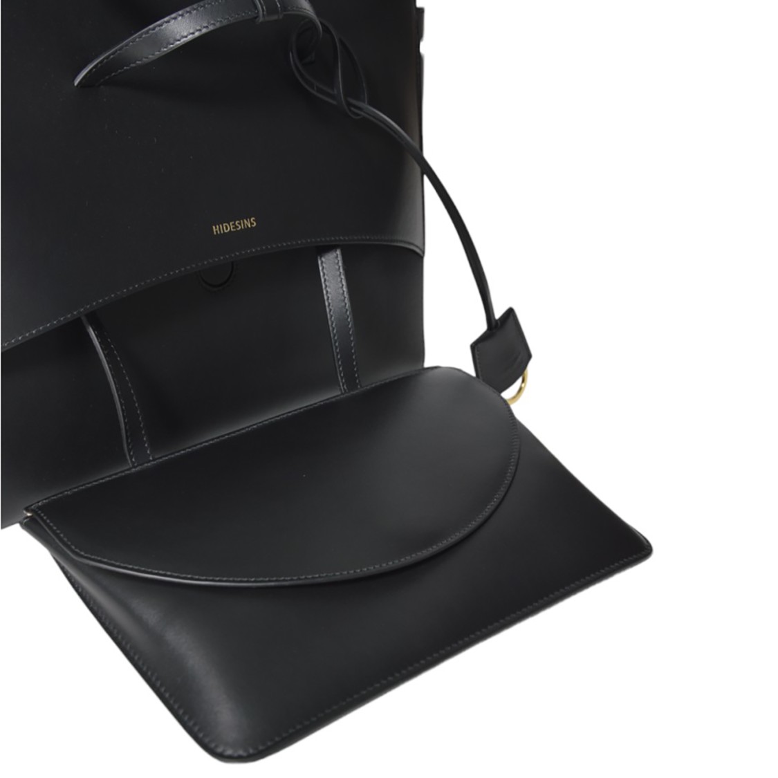 Hidesins Black Leather Flap Shopper Bag L Large In Black