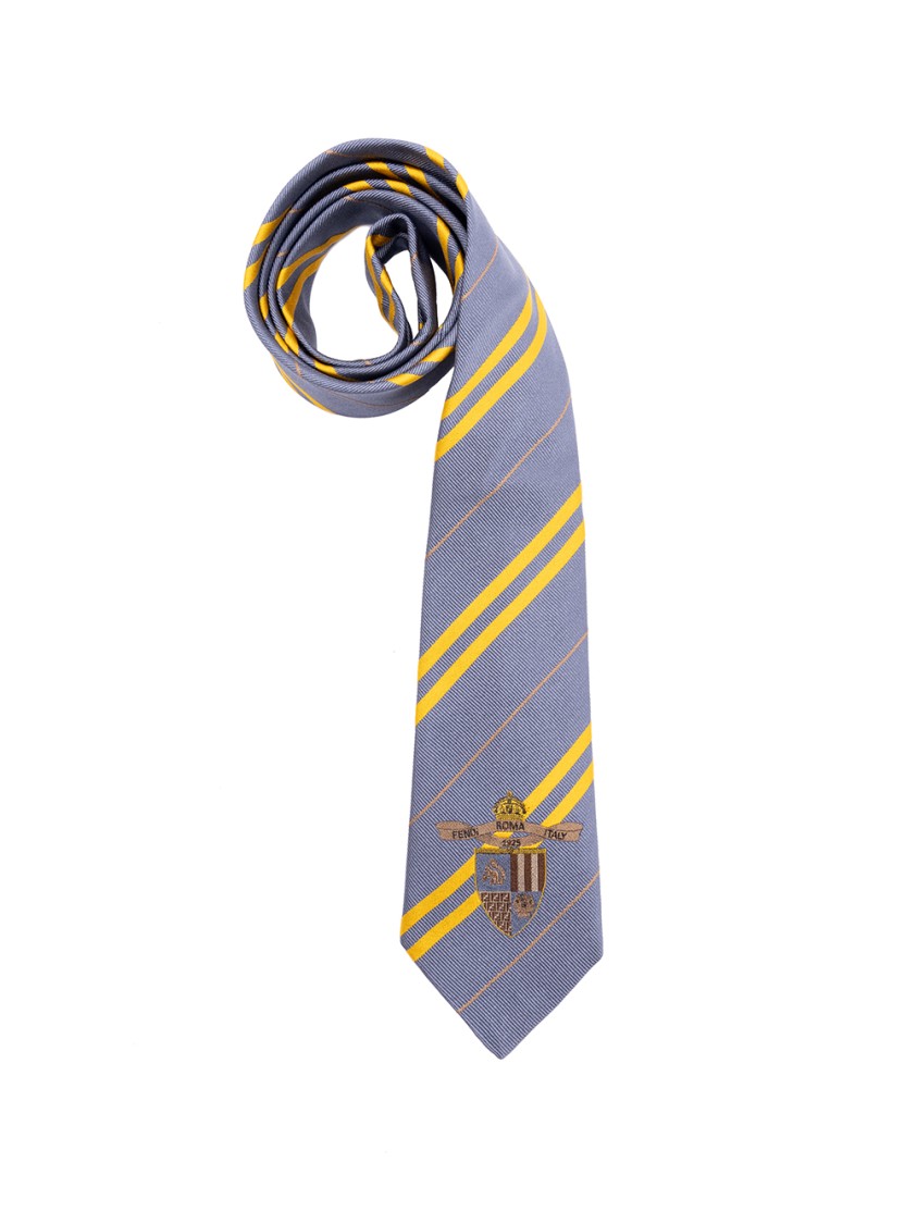 Fendi Pointed Tip Silk Tie With Diagonal Stripes