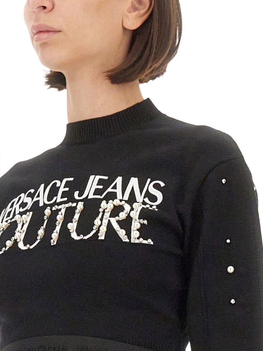 Shop Versace Jeans Couture Jersey With Logo In Black