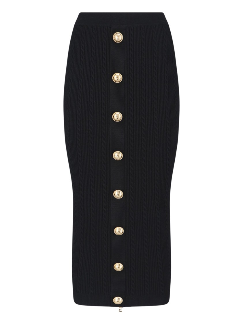 Balmain Ribbed Black Midi Skirt