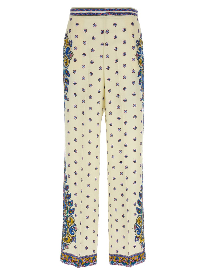Etro Silk Blend Palazzo Pants With Jacquard Roses In White