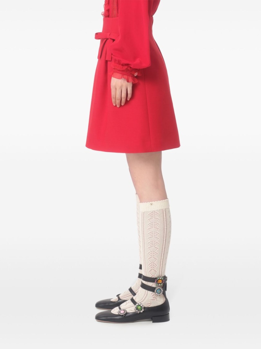 Valentino Bow-detailed Pleated Wool And Silk-blend Mini Skirt