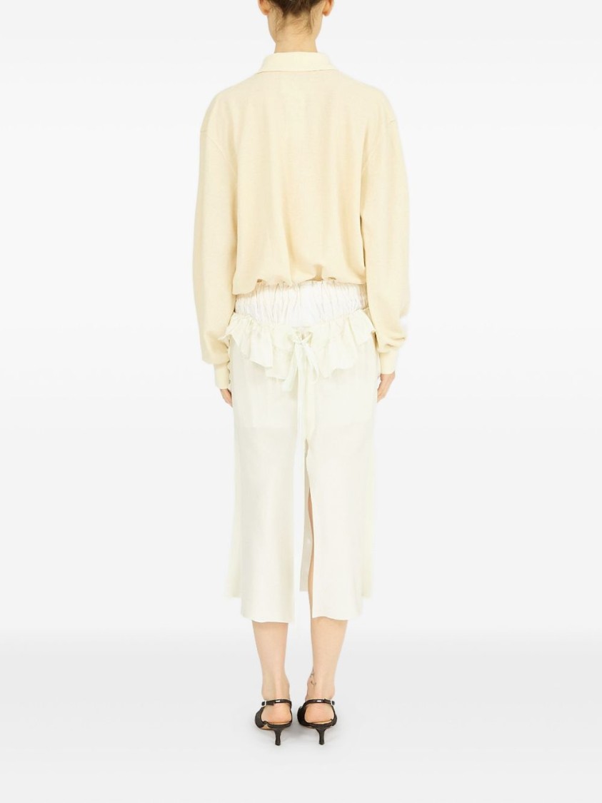 Maison Margiela White Midi Dress With Polo Collar And Gathered Waist