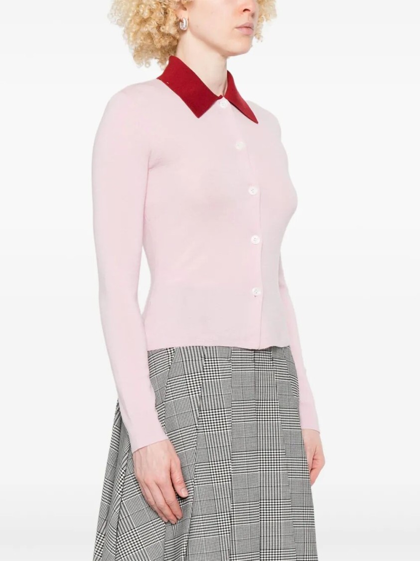 Self-portrait Wool Cardigan With Contrasting Collar In Pink