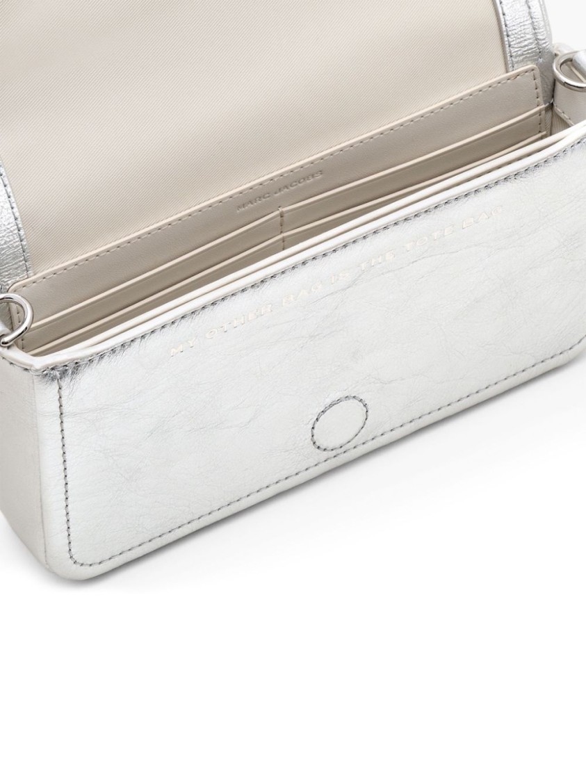Marc Jacobs Metallic Silver Leather Foldover Bag With Chain-link Strap
