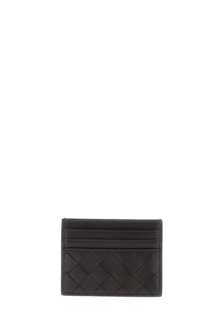 Bottega Veneta Woven Leather Card Holder With Multiple Compartments In Black
