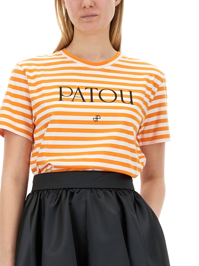 Shop Patou Logo-emblazoned Cotton T-shirt With Bold Stripes In Black