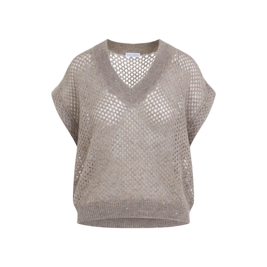 Shop Brunello Cucinelli Hot Brown Mohair Diamond Knit Vest