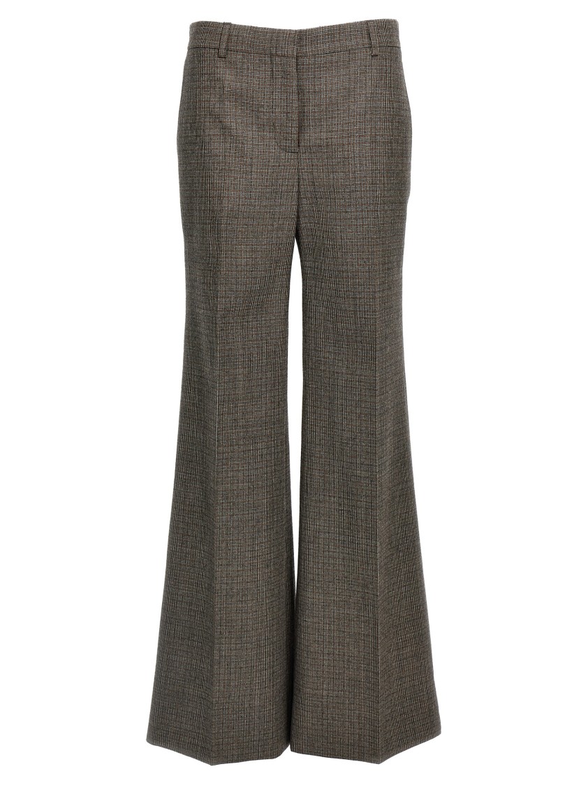 Stella Mccartney Micro Houndstooth Wool Trousers With Flared Leg In Brown