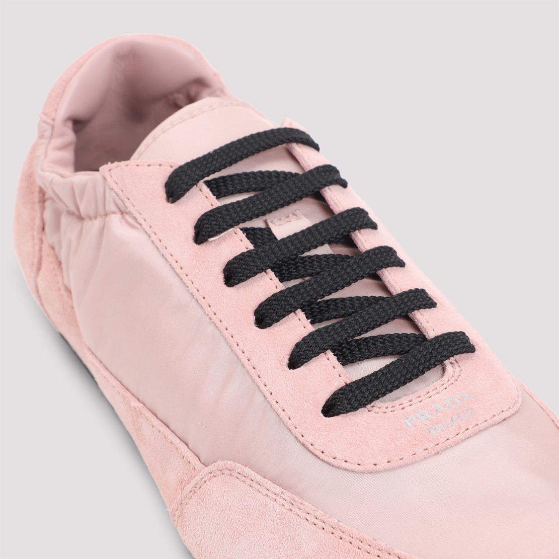Prada Women Pink Re-nylon And Suede Collapse Sneakers | ModeSens