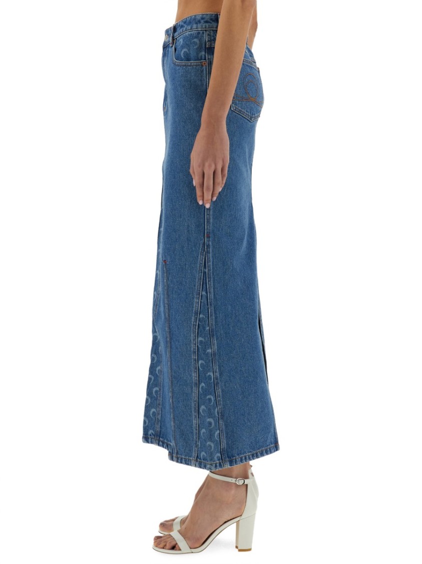 Marine Serre Crescent-moon-print Maxi Skirt In Blue